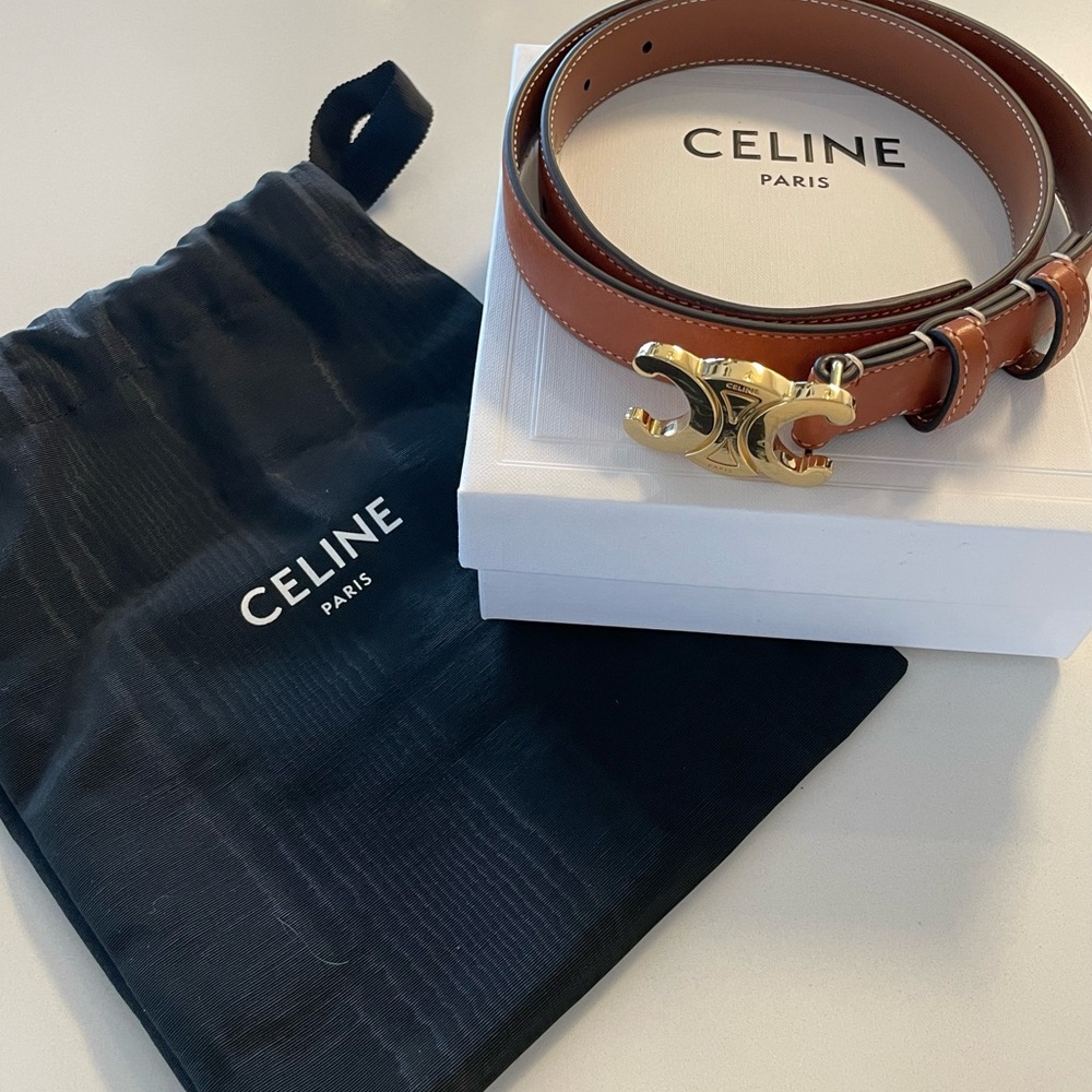 CELINE Triomphe Belt in Natural Calfskin Tan